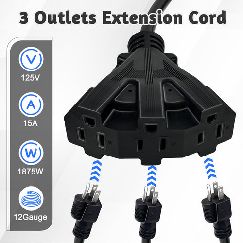 12 Gauge 3 Outlet Outdoor Extension Cord 100 FT A4085