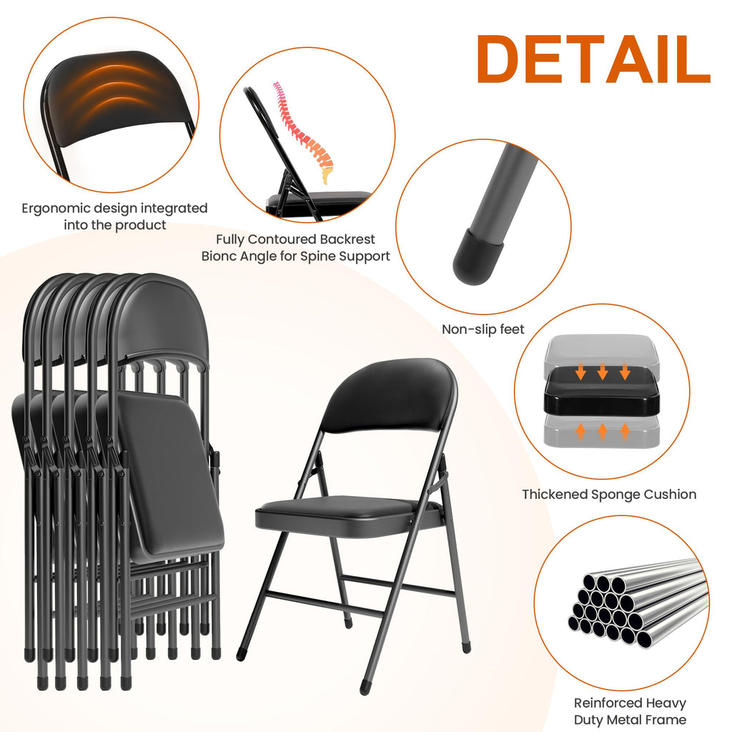 Black Padded Folding Chairs 10 Pack with Cushion and Back Q5049