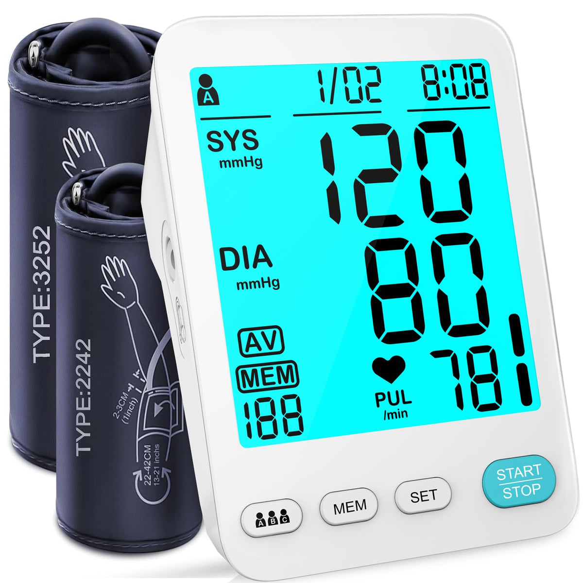 Automatic Upper Arm Blood Pressure Monitor Adjustable Cuffs Large LCD Digital Display U964