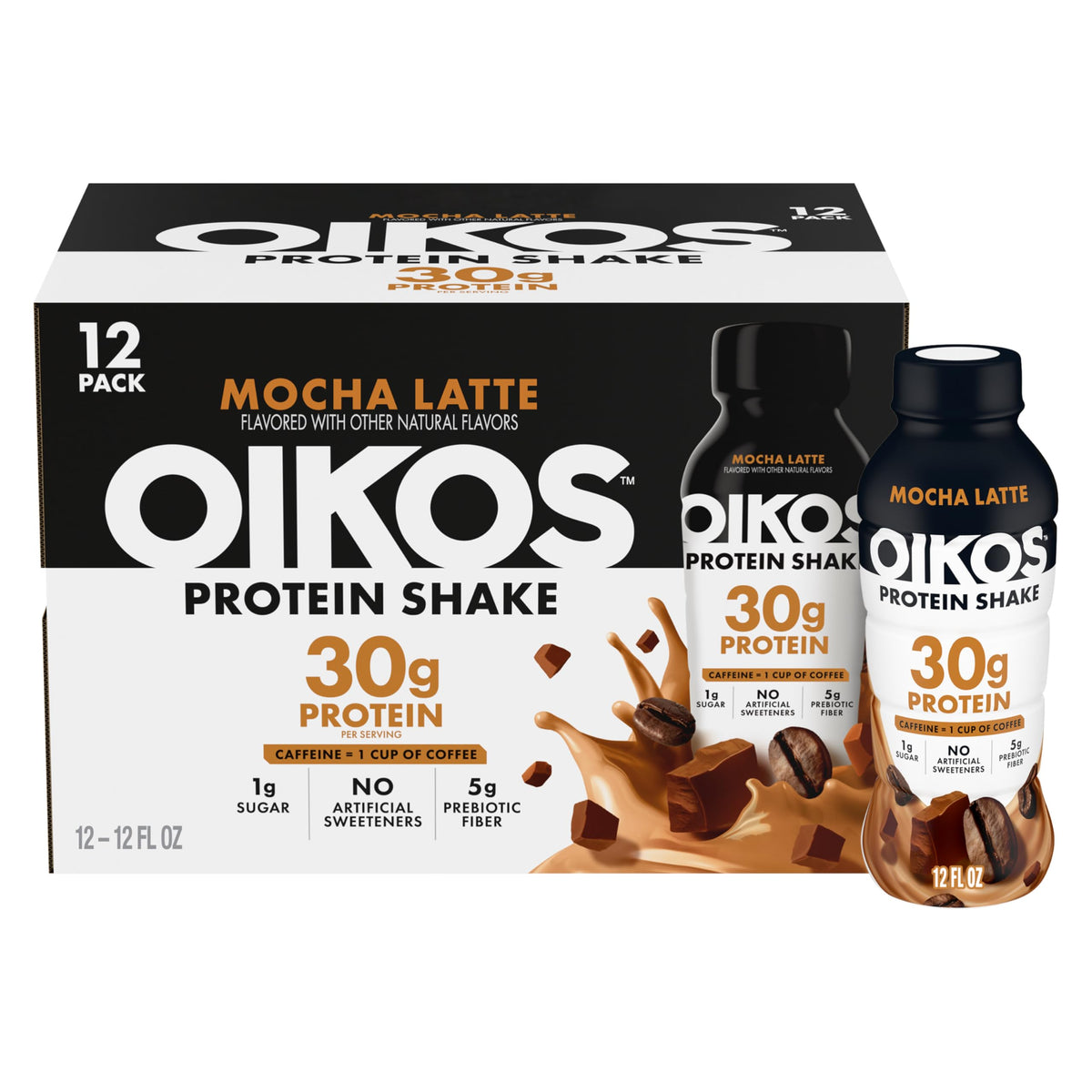 30g Protein Shake, Mocha Latte, 5g Prebiotic Fiber, 12 fl oz Bottle, 12 Count K3808