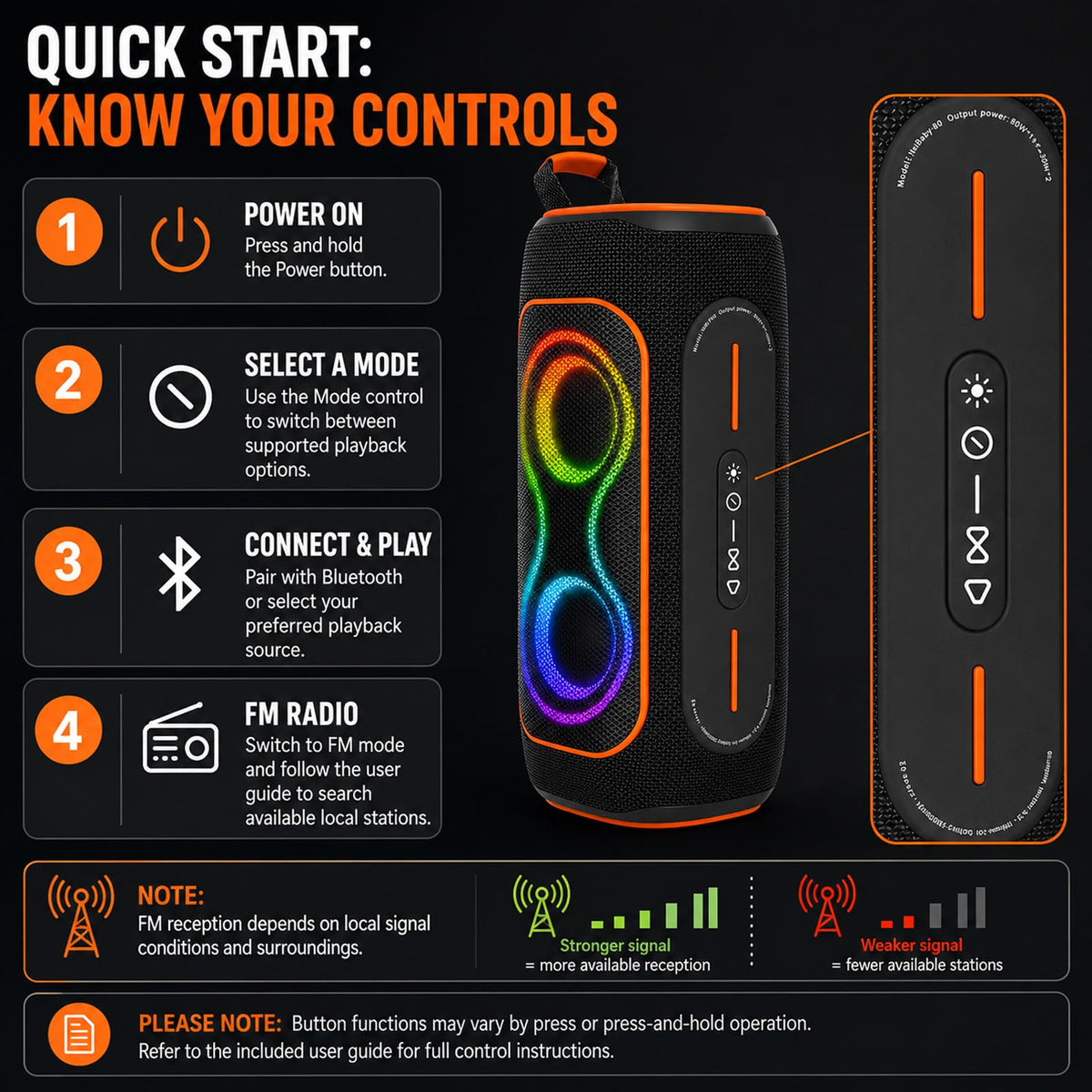 Black 80W Portable Bluetooth Speaker A35176