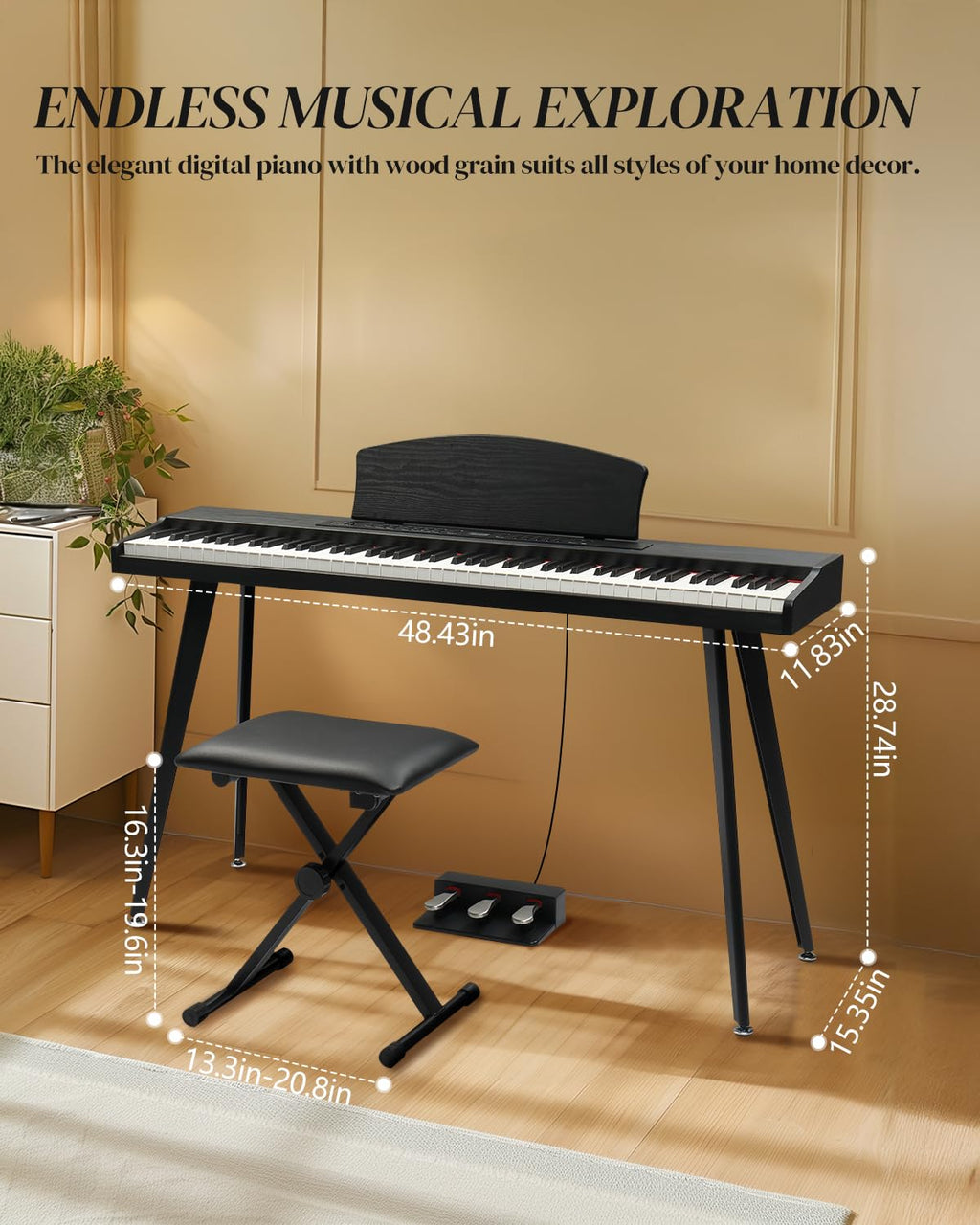 88 Key Full Size Digital Piano Keyboard Set Black N56424