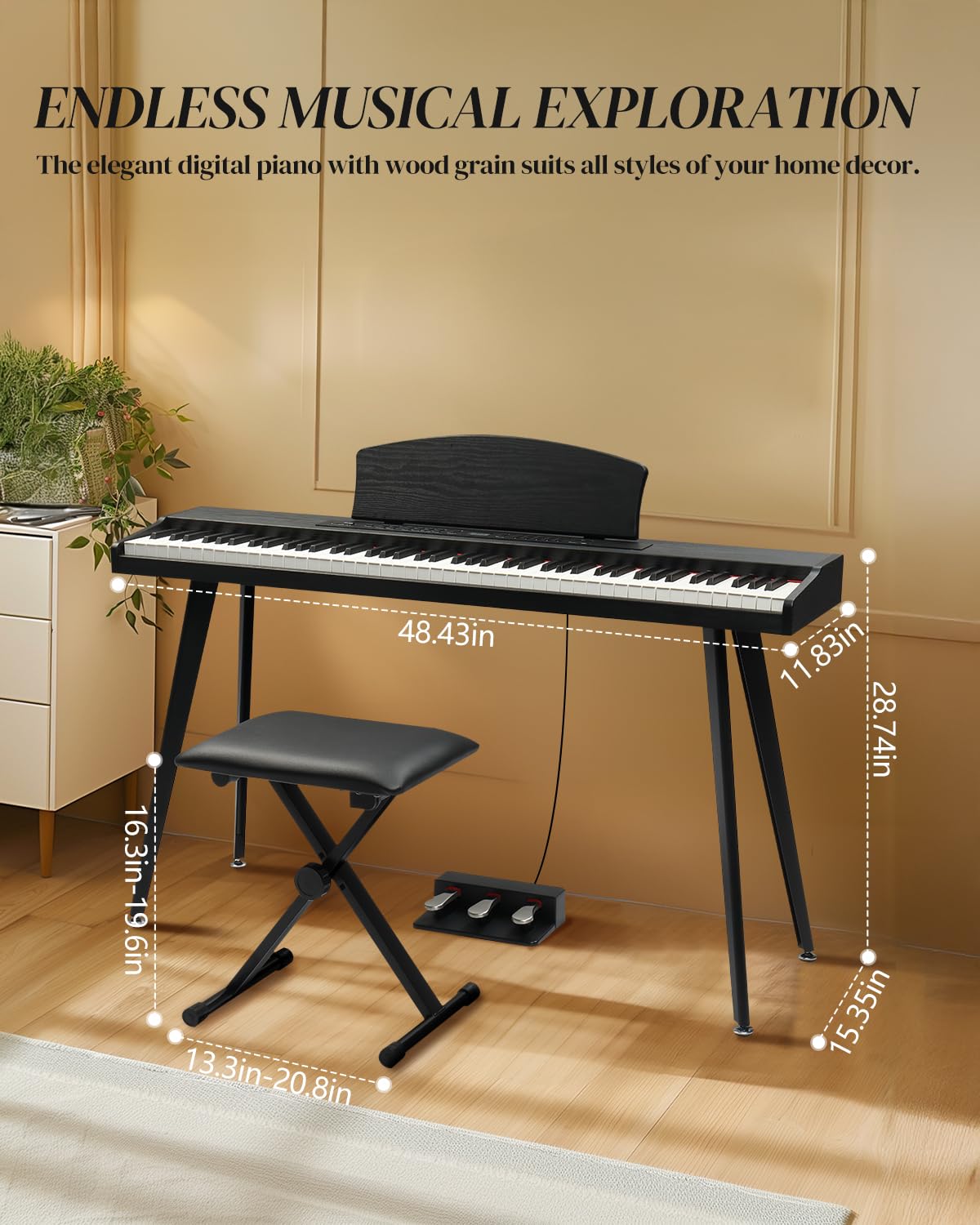 88 Key Full Size Digital Piano Keyboard Set Black N56424