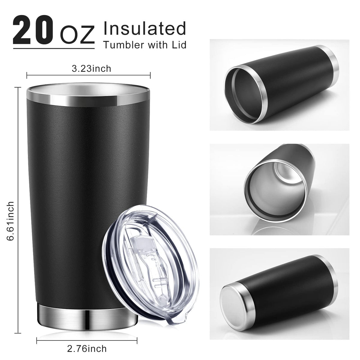 36 Pack Stainless Steel Tumblers with Lids, 20 oz, Black B852
