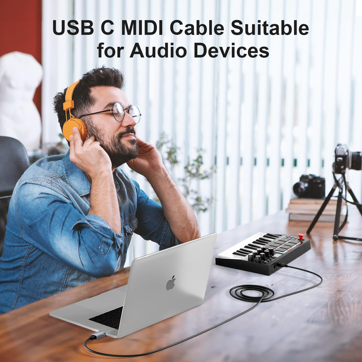 USB C to USB 2.0 MIDI Cable 5FT Black I6937