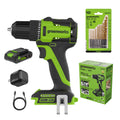 24V Cordless Brushless 3/8" Drill/Driver with 2.0Ah Battery and 10PC Titanium Drill Bit Set X980