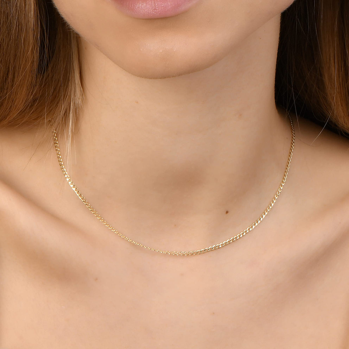 18K Solid Gold Cuban Curb Link Chain Necklace S311561