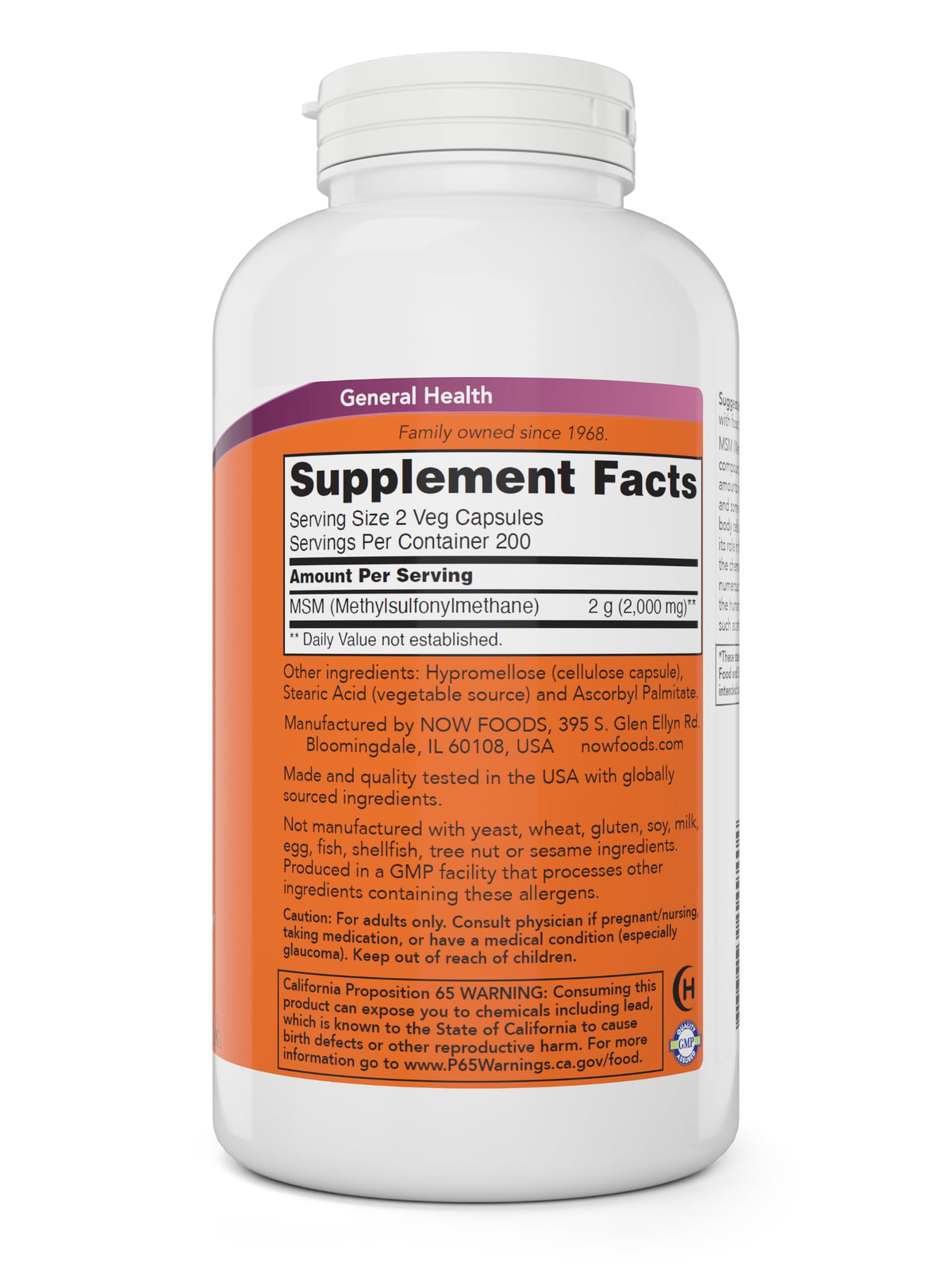 MSM 1000mg 400 Veg Capsules Pack of 2 L59836