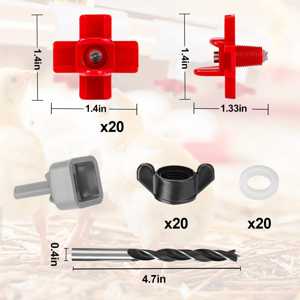 20 Pack Chicken Waterer Nipples with Drill Bits F233