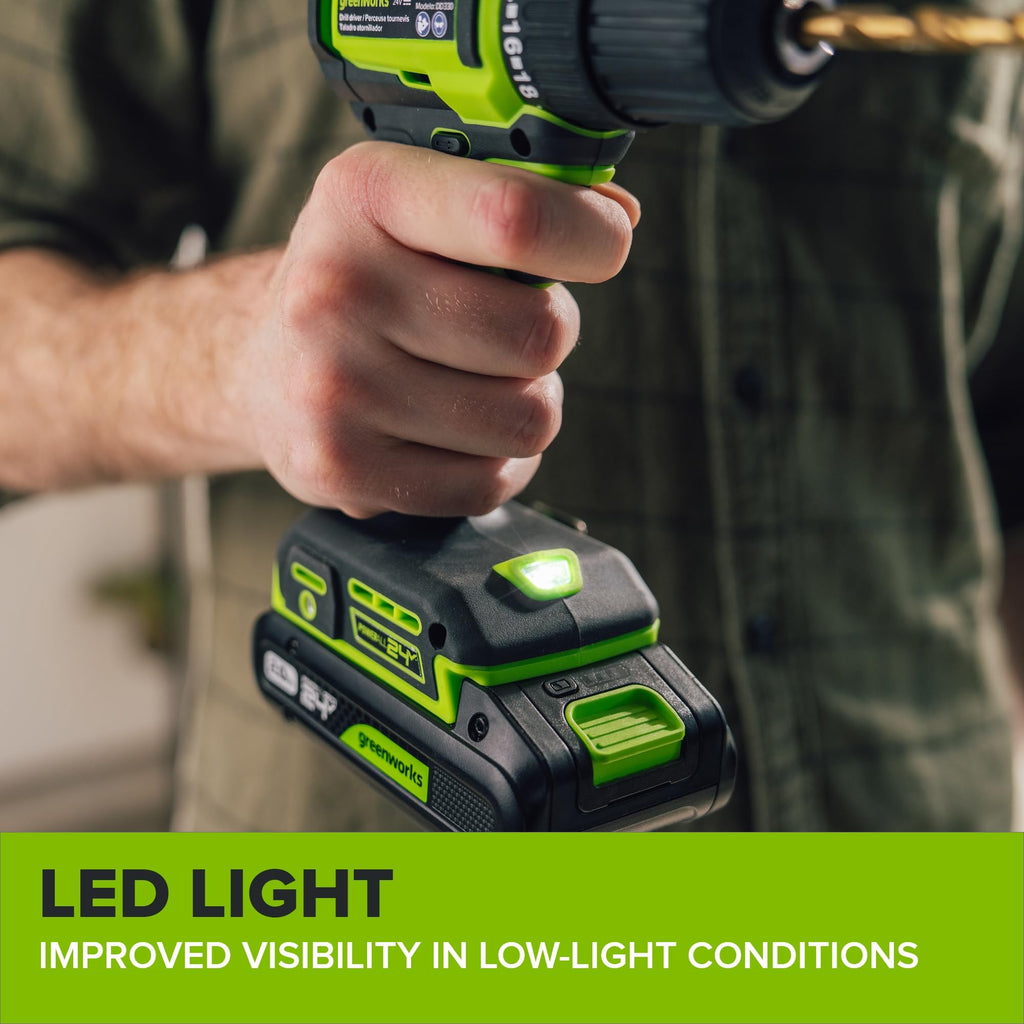 24V Cordless Brushless 3/8" Drill/Driver with 2.0Ah Battery and 10PC Titanium Drill Bit Set X980