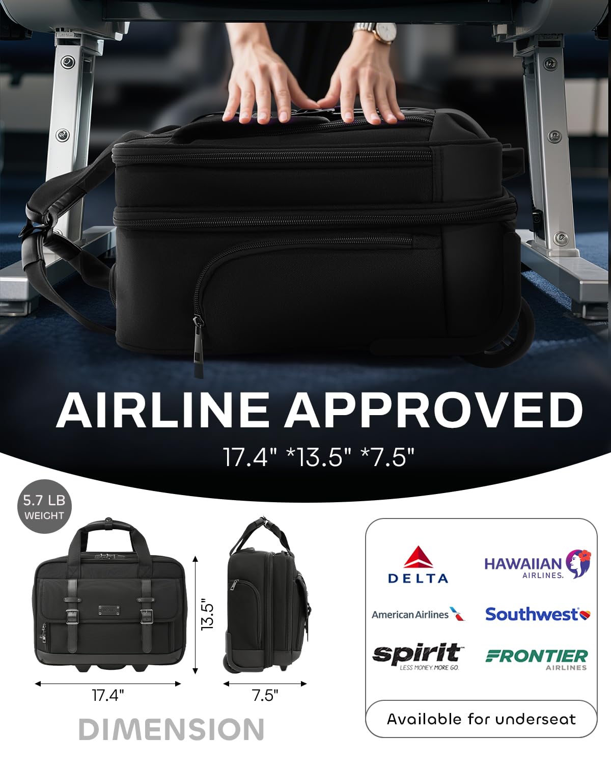 Black 16 Inch Rolling Laptop Bag L299