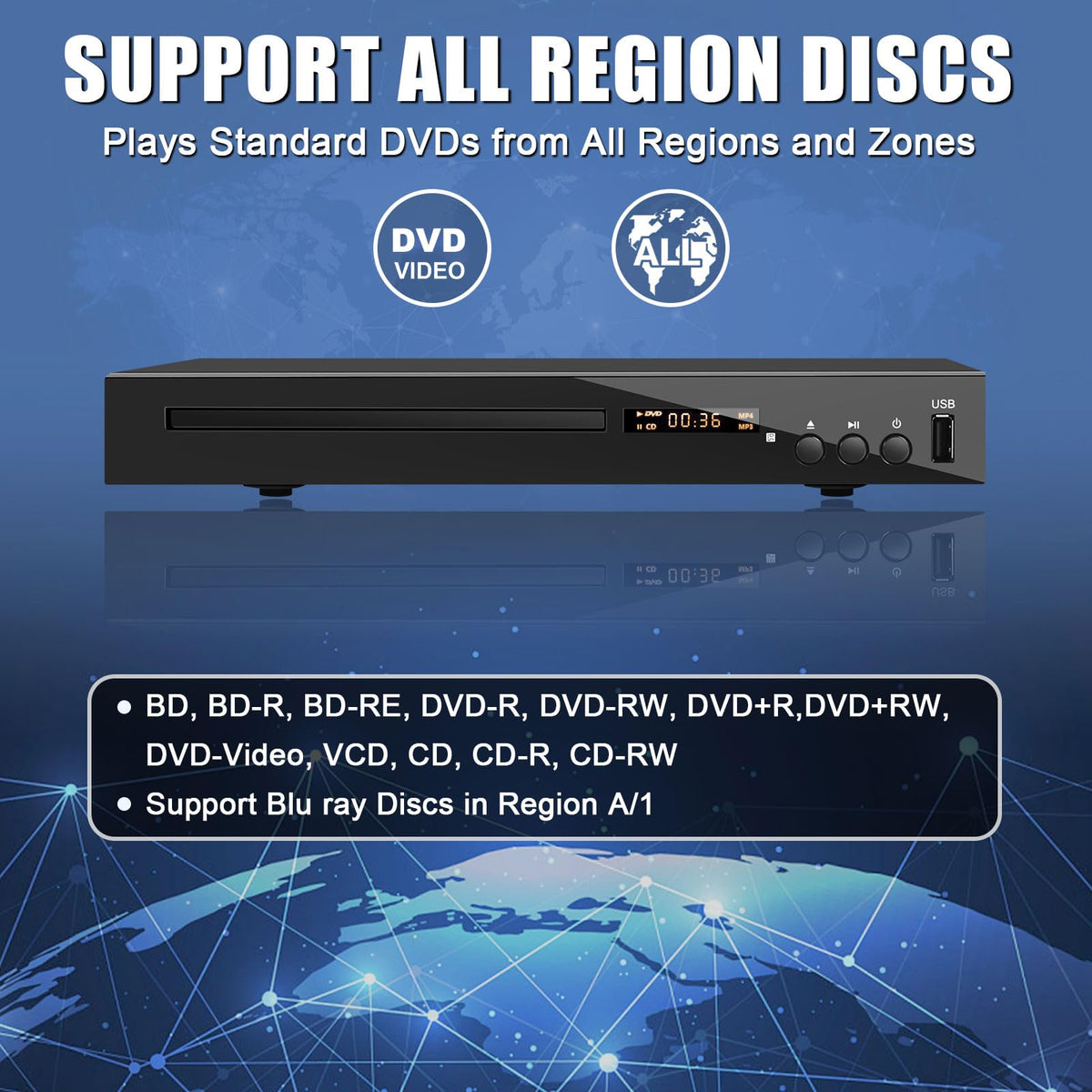 Blu Ray DVD CD Player with HDMI AV Coaxial Output F67033