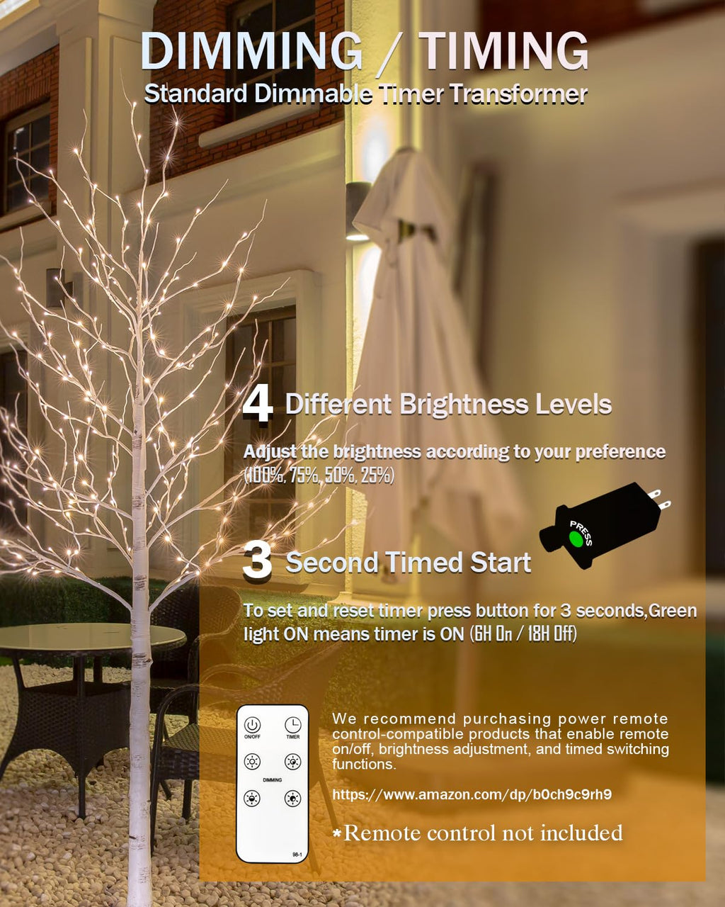 Lighted Birch Tree Set 4ft 6ft 8ft 512 Warm White LEDs Y1073
