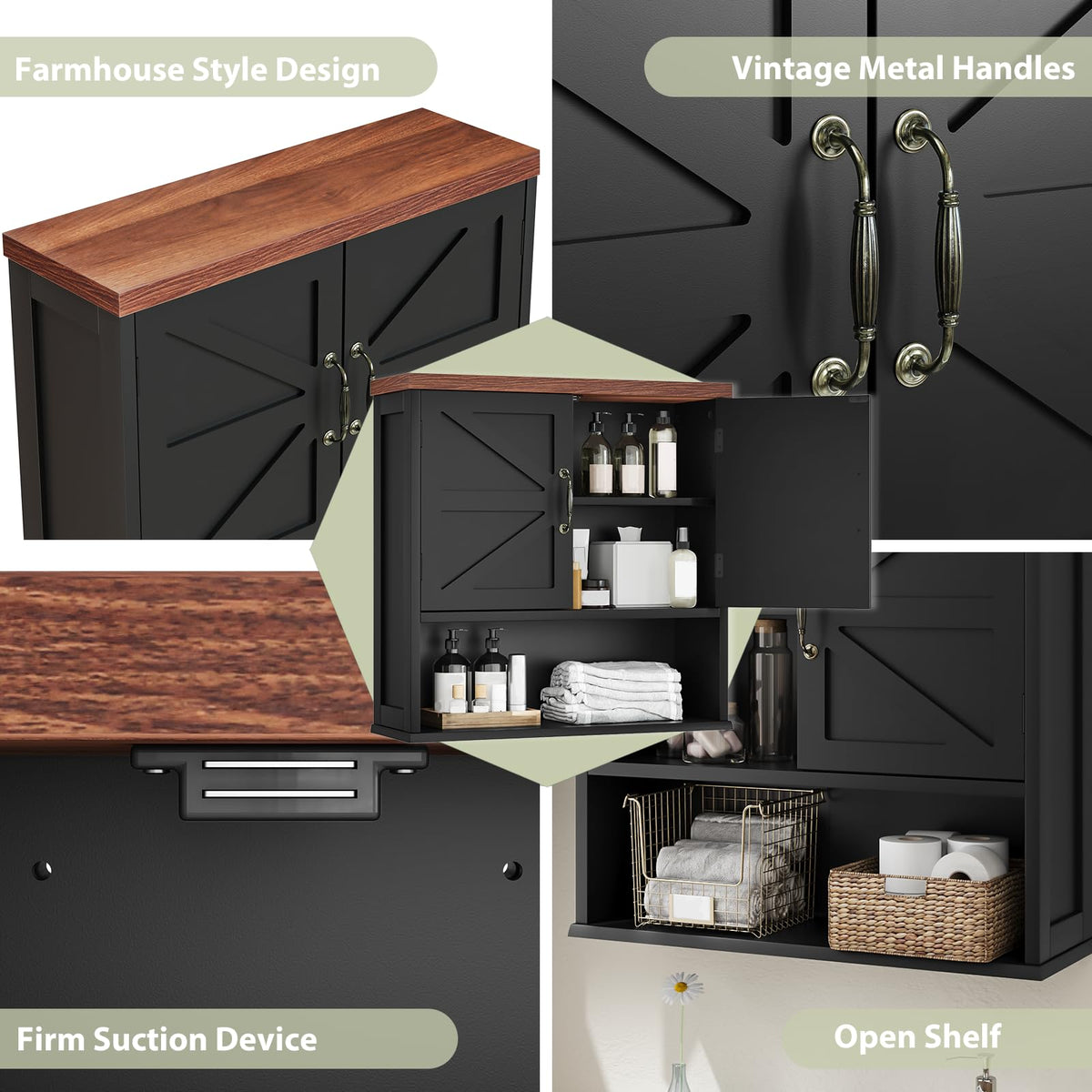 Black Wall Mounted Bathroom Cabinet with Adjustable Shelf T912