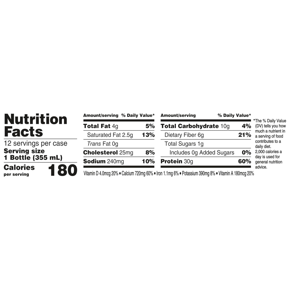 30g Protein Shake, Mocha Latte, 5g Prebiotic Fiber, 12 fl oz Bottle, 12 Count K3808