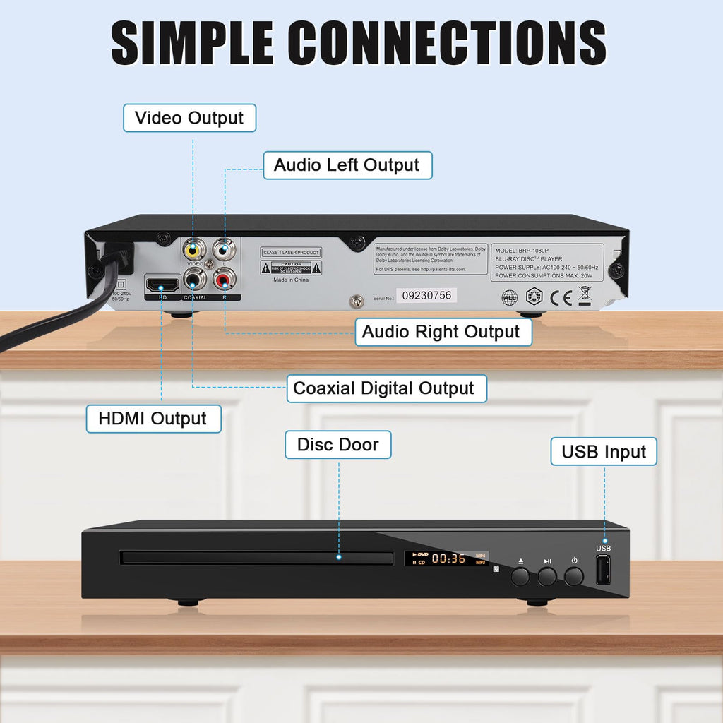 Blu Ray DVD CD Player with HDMI AV Coaxial Output F67033