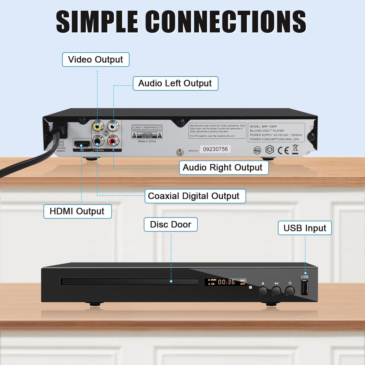Blu Ray DVD CD Player with HDMI AV Coaxial Output F67033