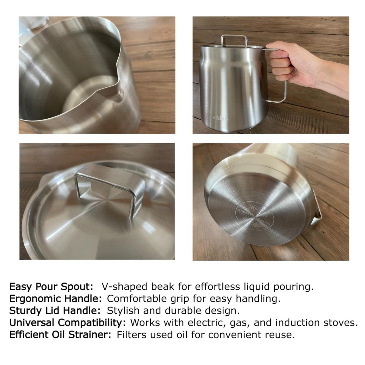 304 Stainless Steel Deep Fryer Pot with Basket and Oil Strainer, 2L F96817