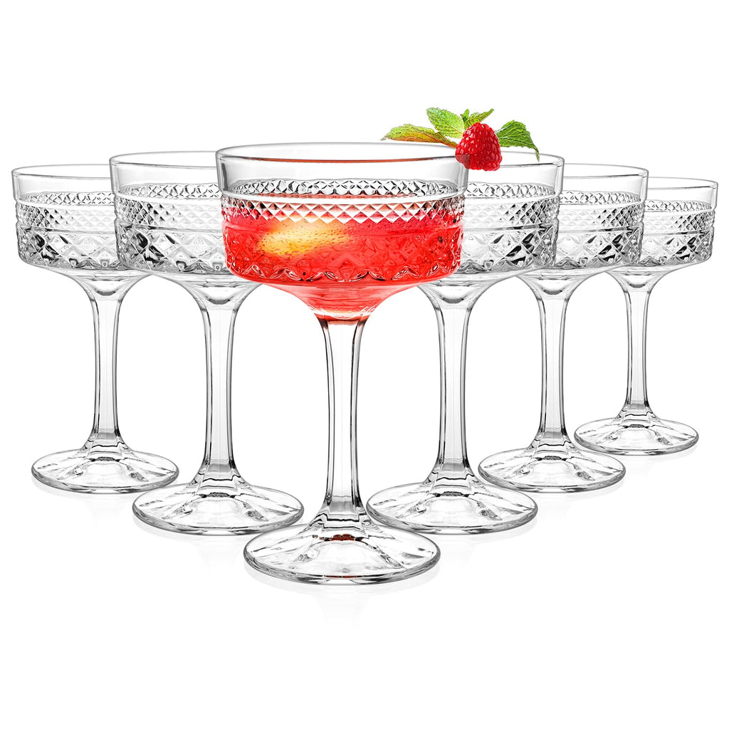 6 Pcs 10 oz Ribbed Coupe Cocktail Glasses Set V6390
