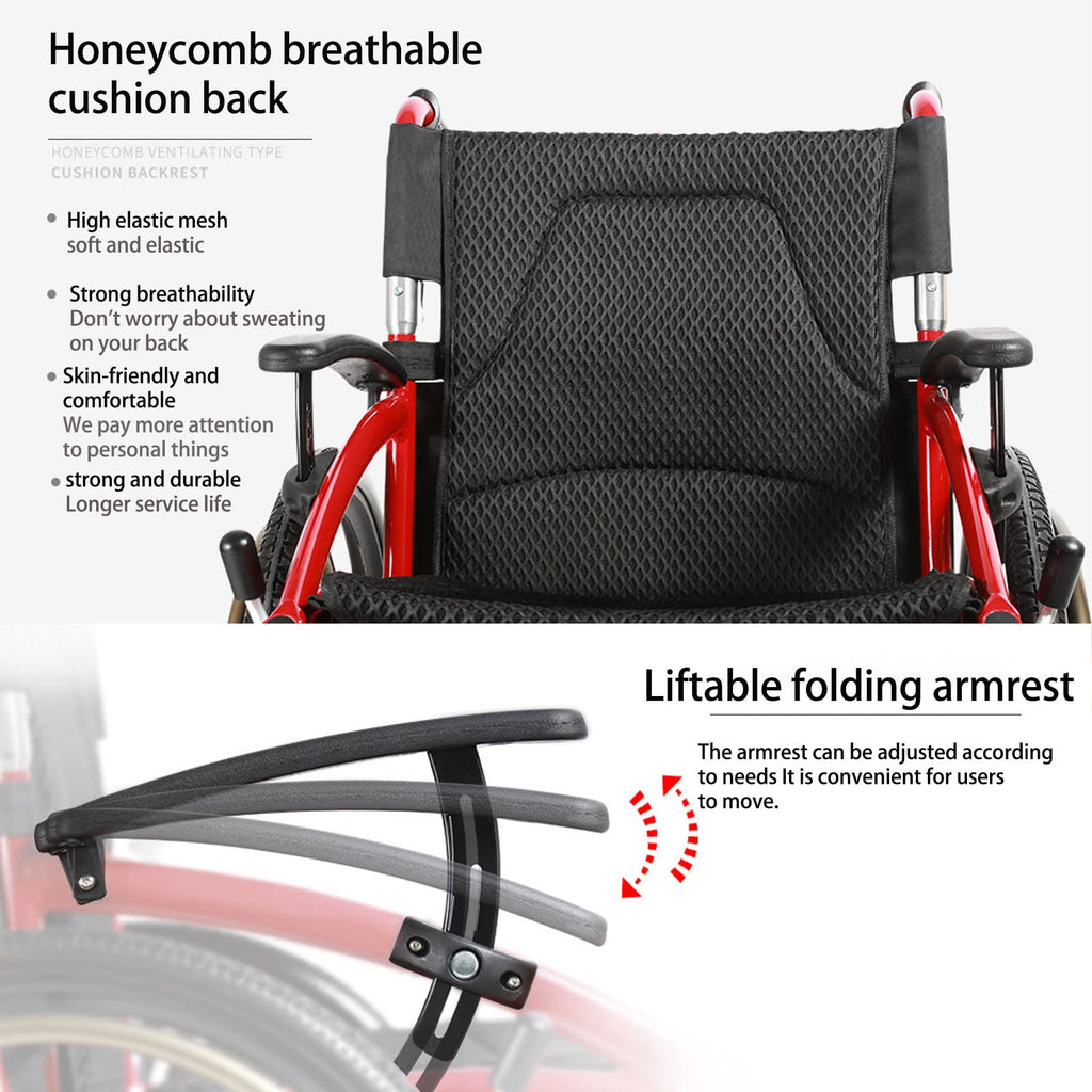 Folding Transport Wheelchair with Detachable Full Arms and Elevating Leg Rest E881