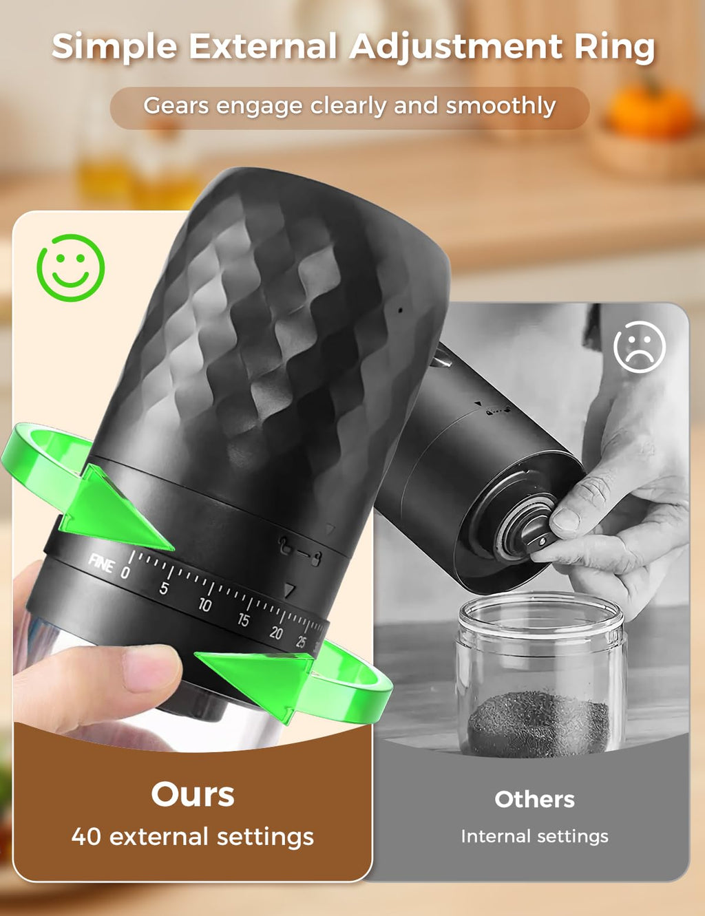Portable Electric Coffee Grinder with 40 Adjustable Settings E530