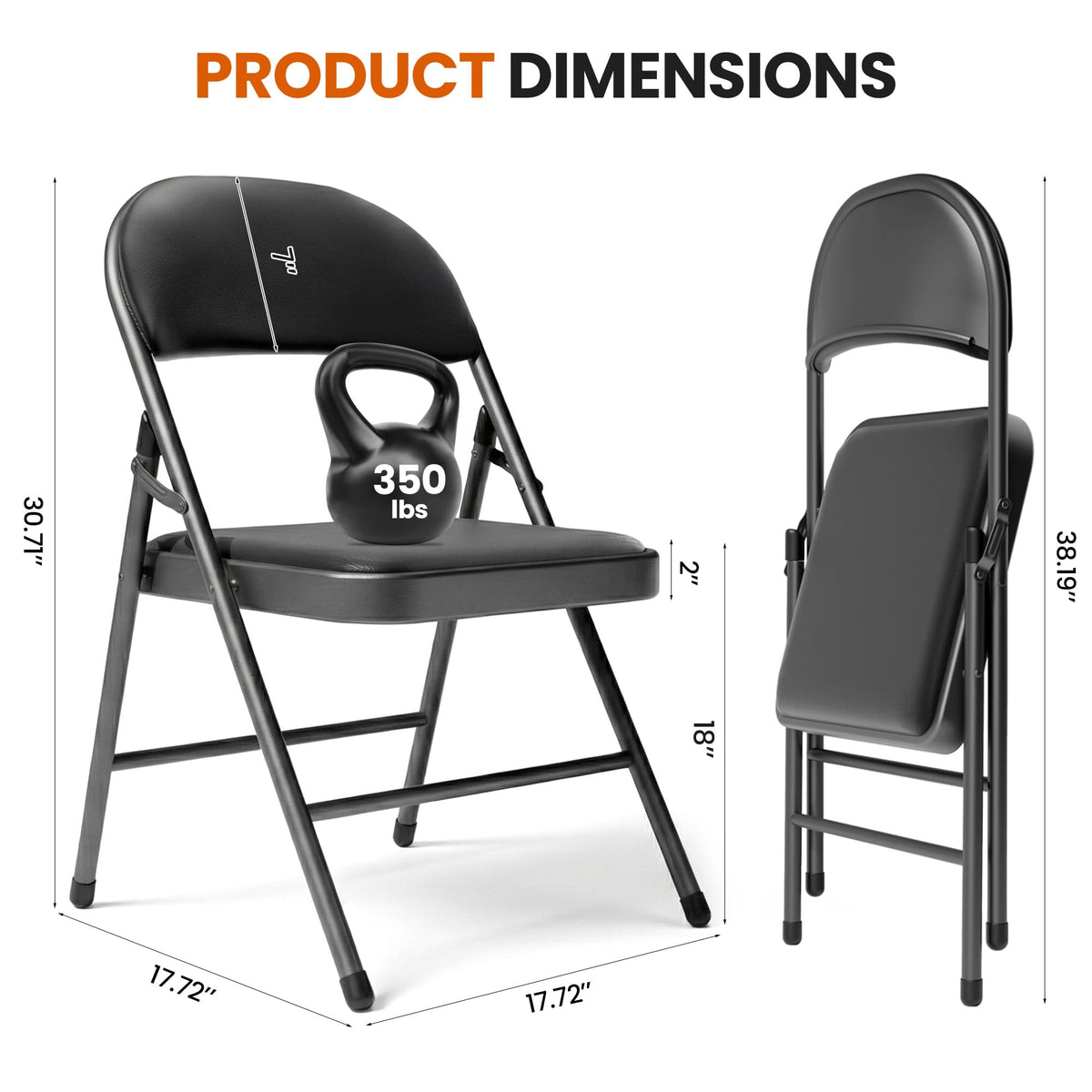 Black Padded Folding Chairs 10 Pack with Cushion and Back Q5049