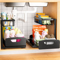 Under Kitchen Sink Organizer, 2-Tier Metal Pull Out Cabinet Organizer Shelf, Black, 2 pack J100408