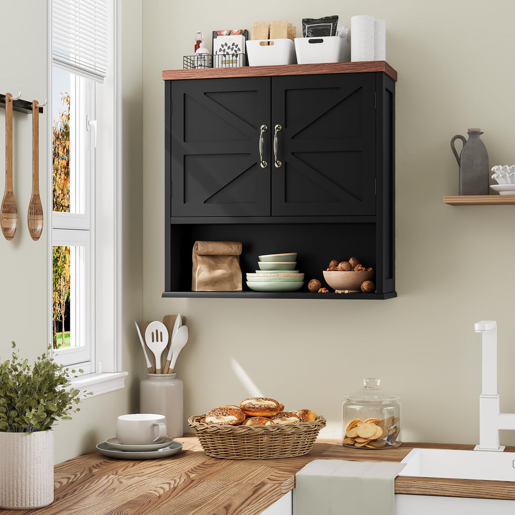Black Wall Mounted Bathroom Cabinet with Adjustable Shelf T912