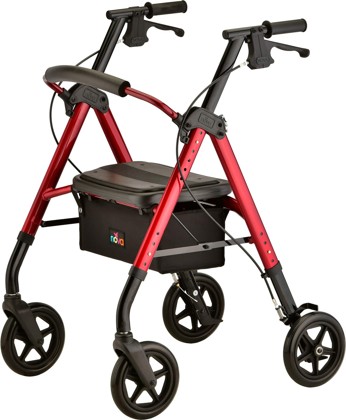 Foldable Rollator Walker with 8” All-Terrain Wheels, Padded Seat, Red K300202