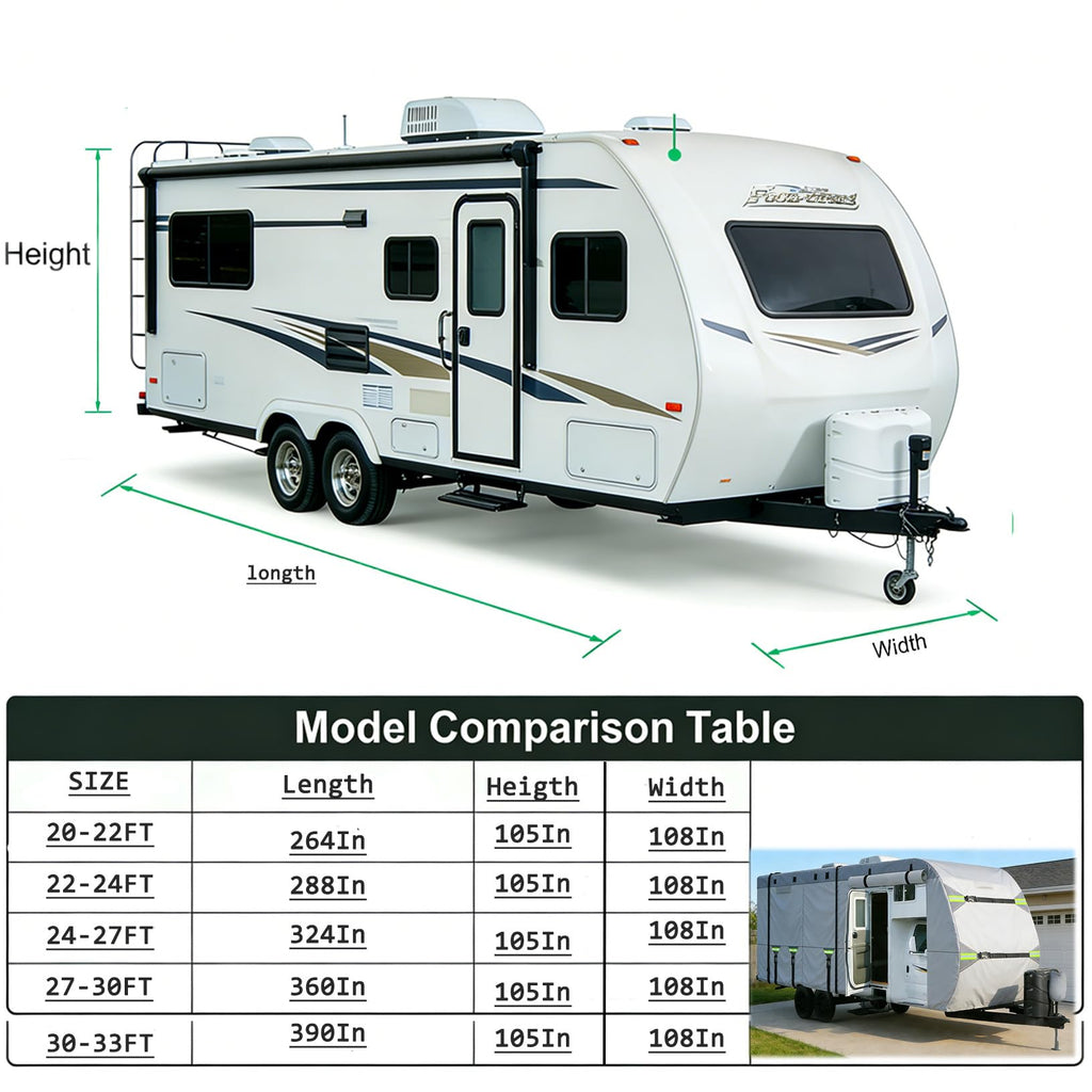 24-27FT 8 Layers Windproof RV Cover with Tire Cover K338
