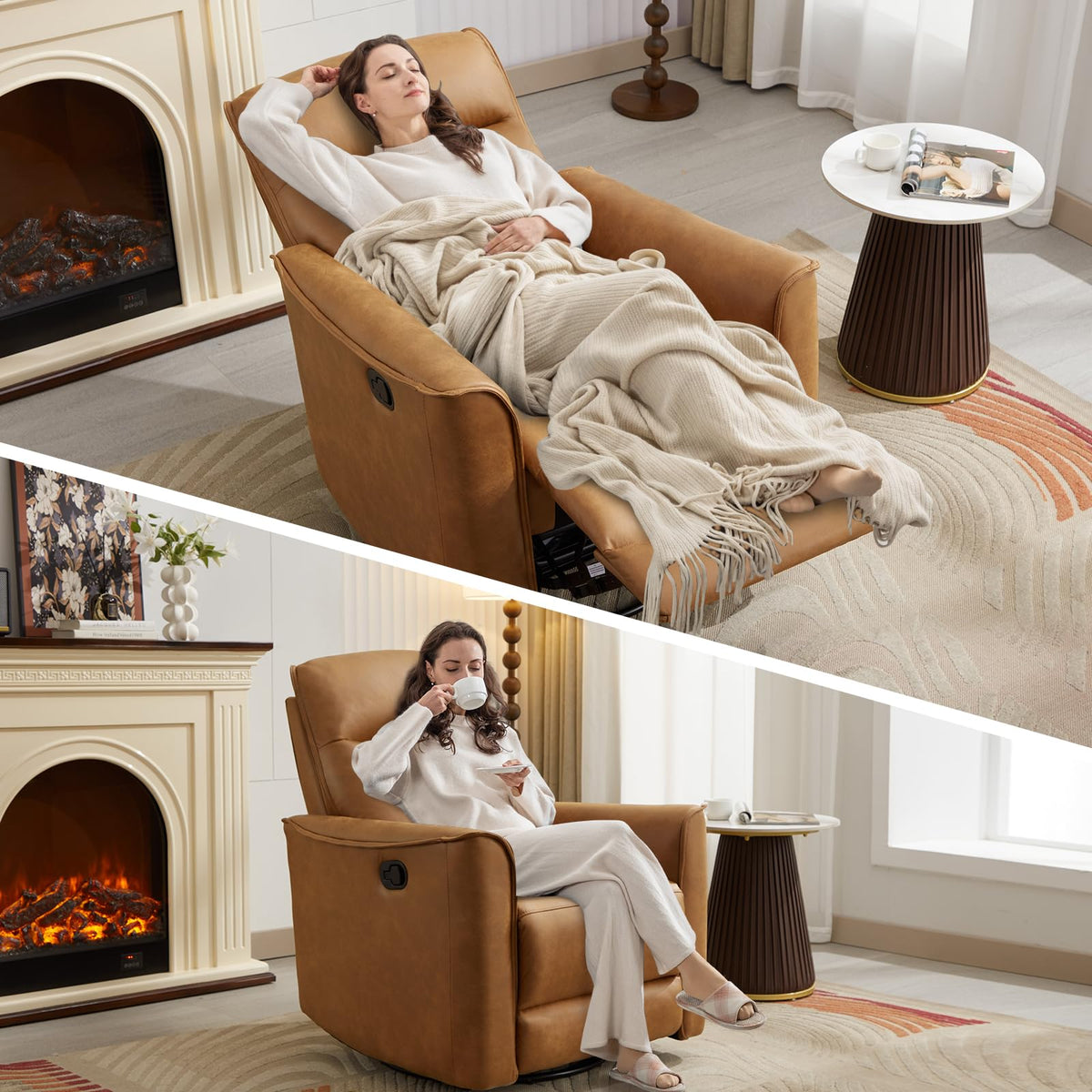 Manual Swivel Rocker Recliner Faux Leather L83282