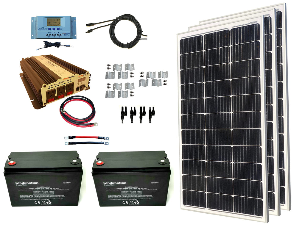 300 Watt Monocrystalline Solar Panel Kit with 1500W Power Inverter and 200ah AGM Battery B653882
