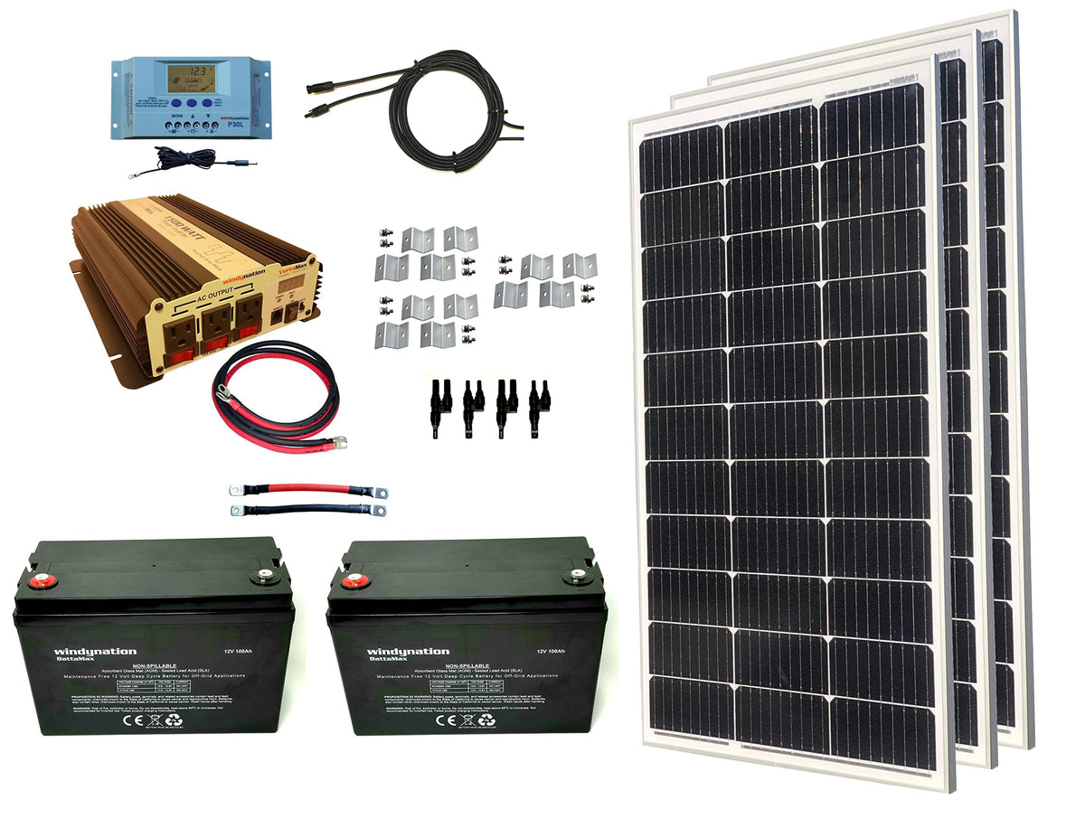 300 Watt Monocrystalline Solar Panel Kit with 1500W Power Inverter and 200ah AGM Battery B653882