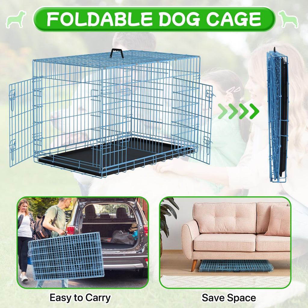 48 Inch Extra Large Double Door Folding Metal Dog Crate with Divider Panel M62083