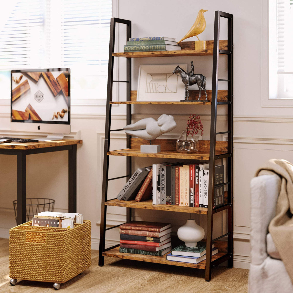 5 Tier Metal Frame Ladder Bookcase Y818697