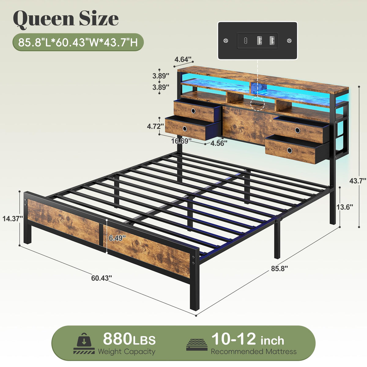 Queen Bed Frame with 4 Drawers F5489