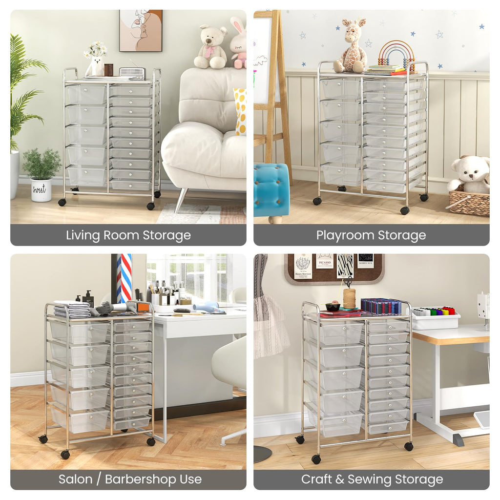 15 Drawer Rolling Storage Cart with Metal Frame E560435