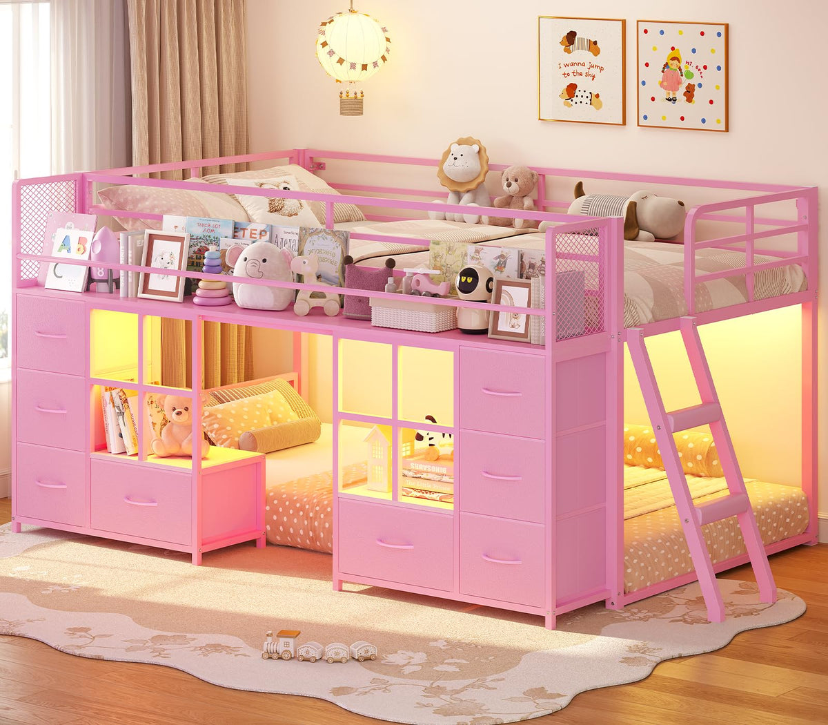 Twin Over Twin Bunk Bed with 8 Drawers & Bookshelf C957559