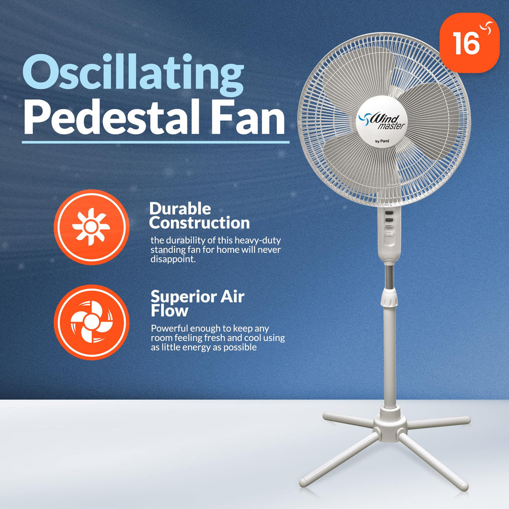 16 in Oscillating Pedestal Fan, 3 Speed, White T5939