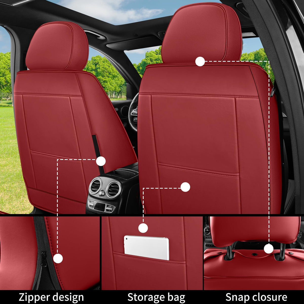 Red 5 Seat Car Seat Covers Full Set Q210