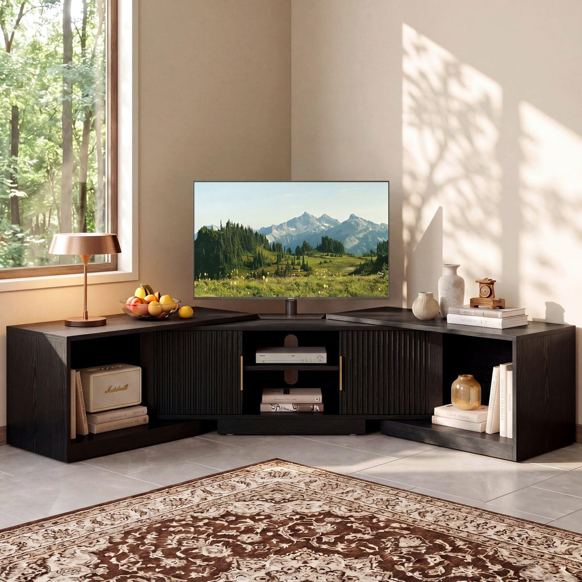 Black Adjustable TV Stand with Storage Cabinets H5340