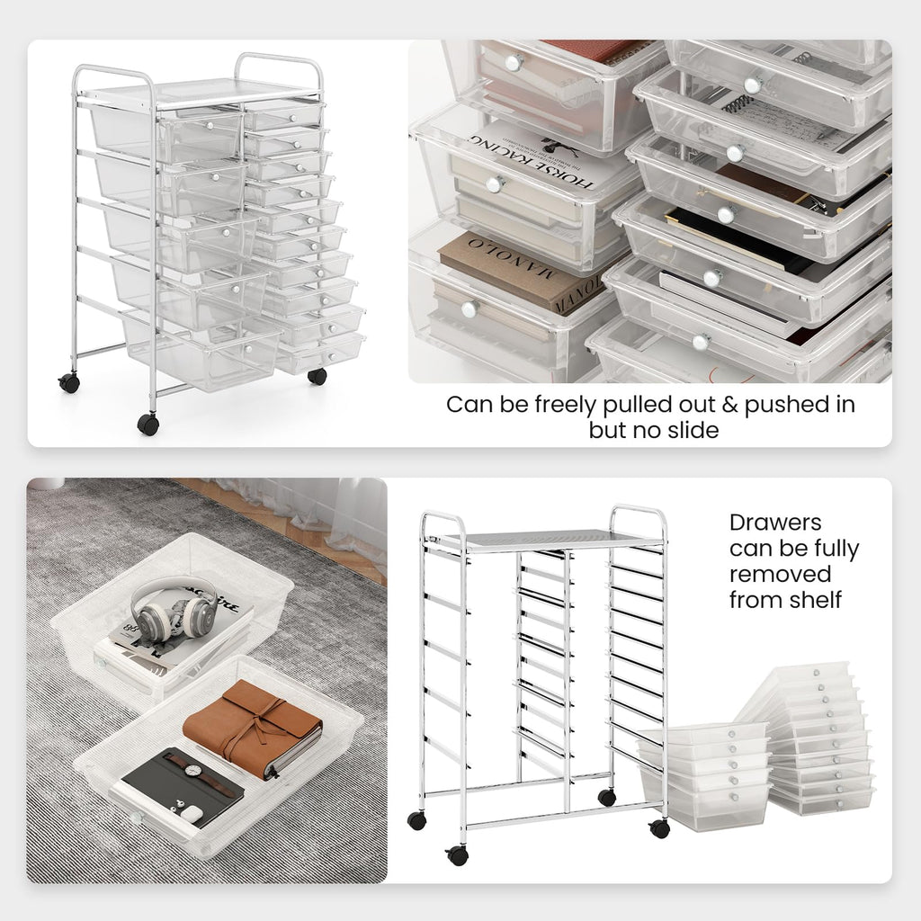 15 Drawer Rolling Storage Cart with Metal Frame E560435