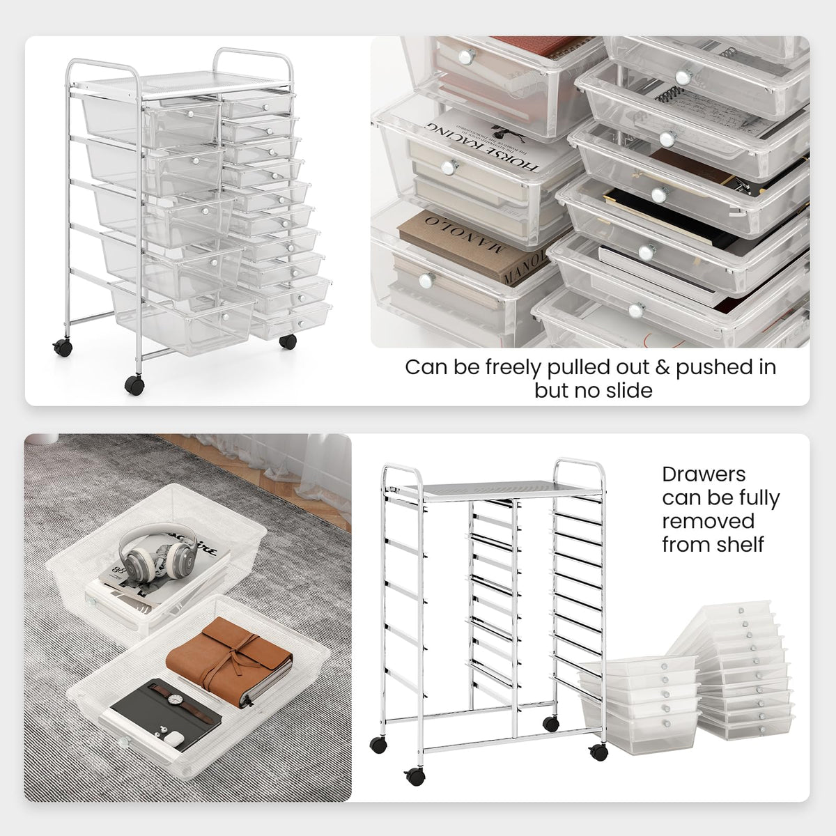 15 Drawer Rolling Storage Cart with Metal Frame E560435