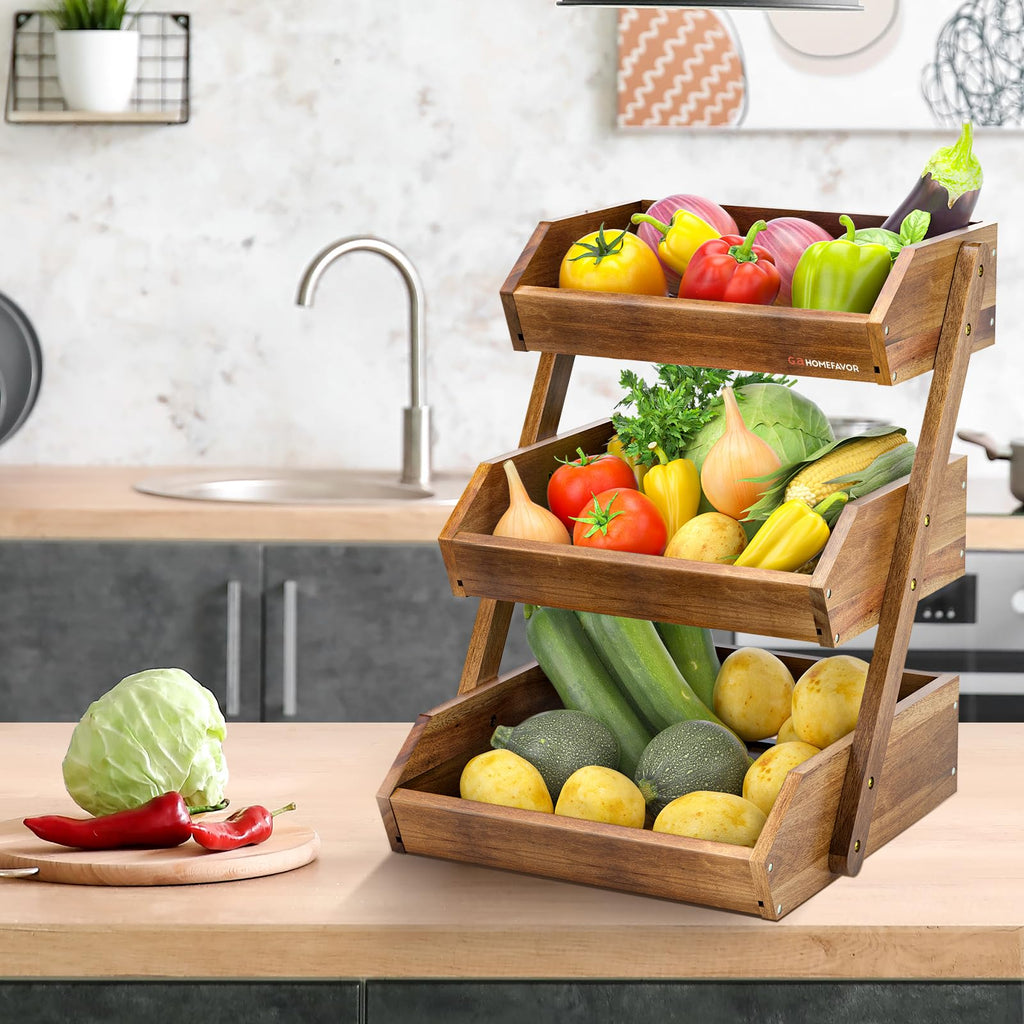 3-Tier Acacia Wood Fruit Basket X644979