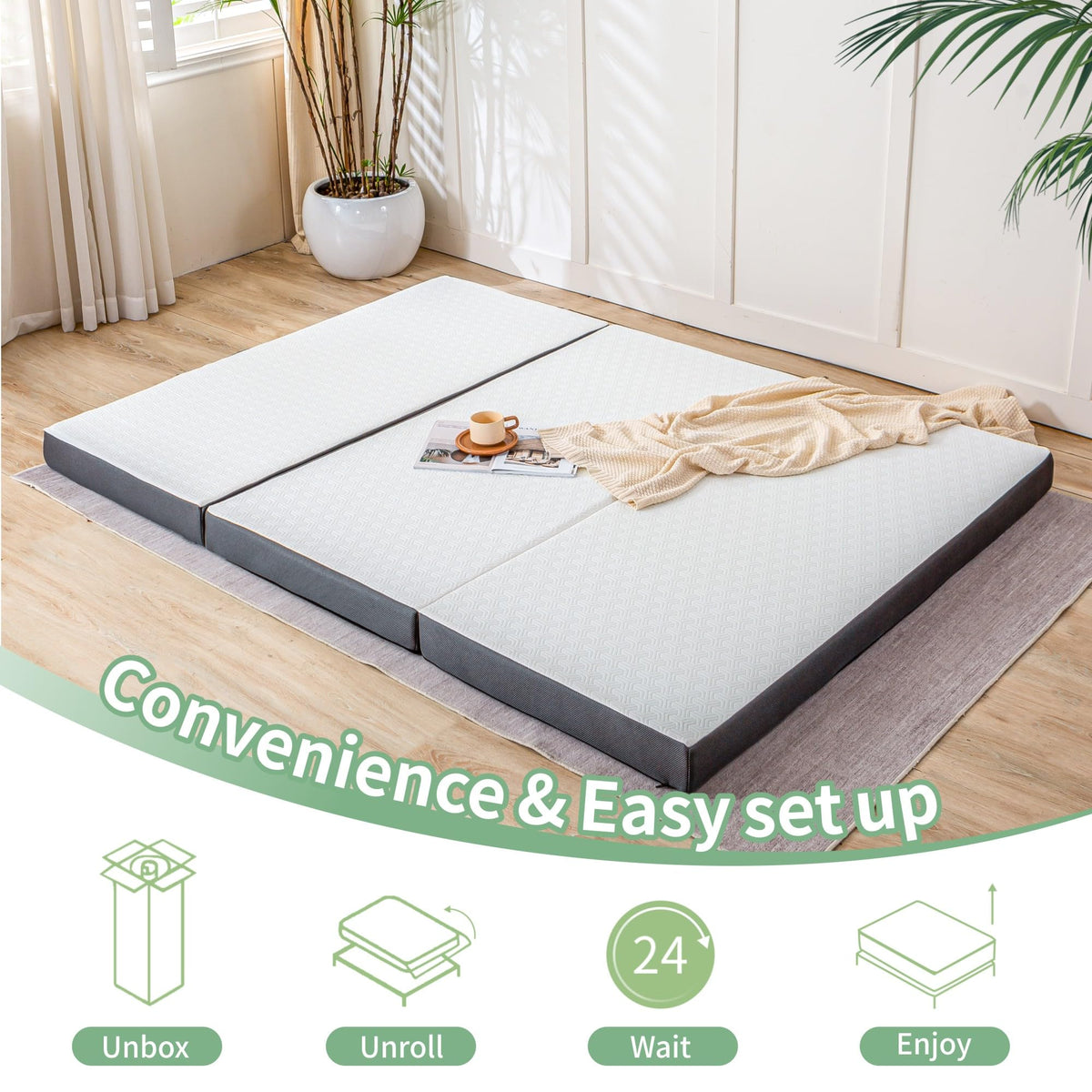 4 Inch Tri Fold Memory Foam Mattress with Washable Cover E215973