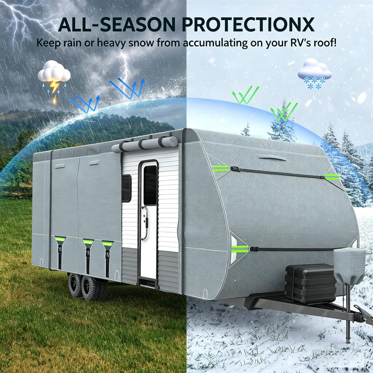24-27FT 8 Layers Windproof RV Cover with Tire Cover K338