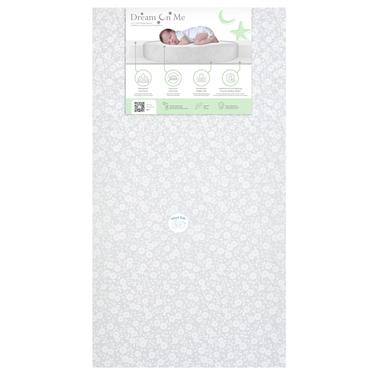 Grey Dual-Sided Crib and Toddler Bed Mattress E1163