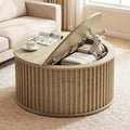 Round Coffee Table with Storage, 35.43" Fluted Center Table X814