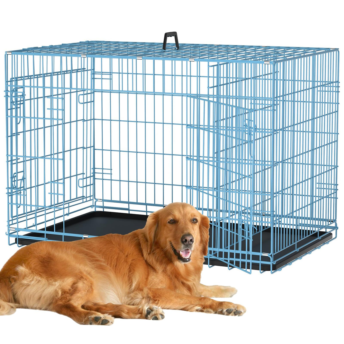 48 Inch Extra Large Double Door Folding Metal Dog Crate with Divider Panel M62083
