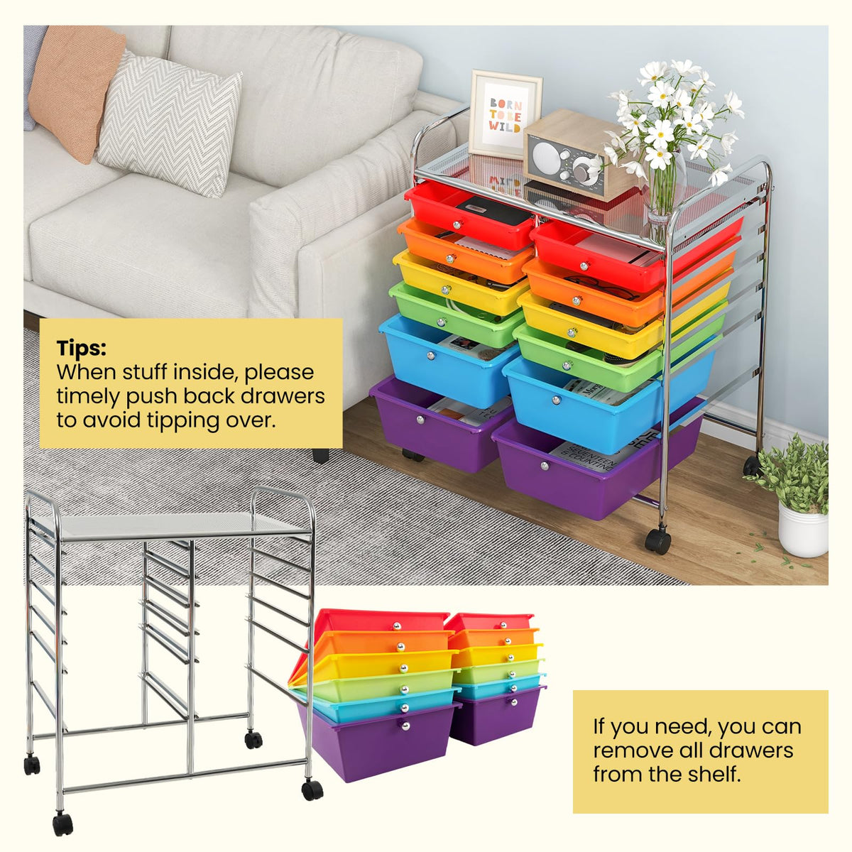 12 Drawer Rolling Storage Cart with Lockable Wheel & Metal Frame I22182